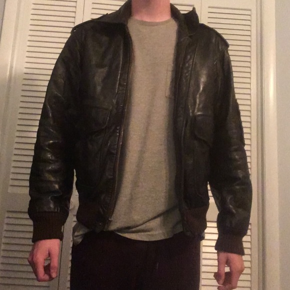 Men’s American Express Brown Leather Bomber - Picture 1 of 3